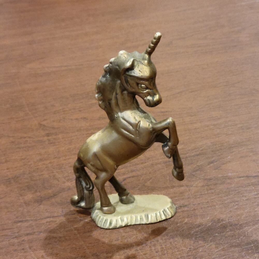 Vintage Solid Brass Unicorn Statue Figurine 1970s Fantasy Mythological Animal